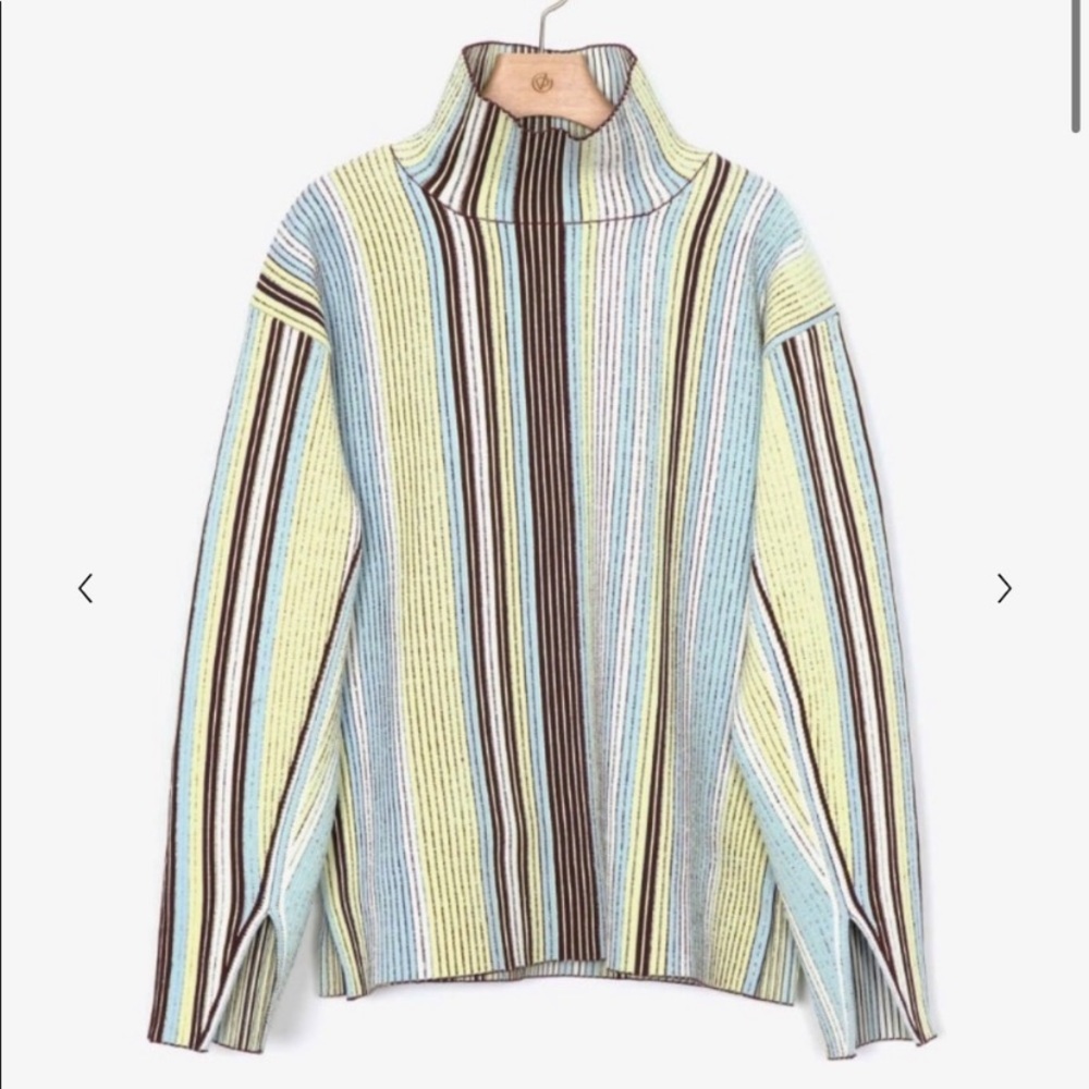 3.1 Phillip Lim Vertical Stripe Jacquard Light Blue / Citrine Sweater NWT